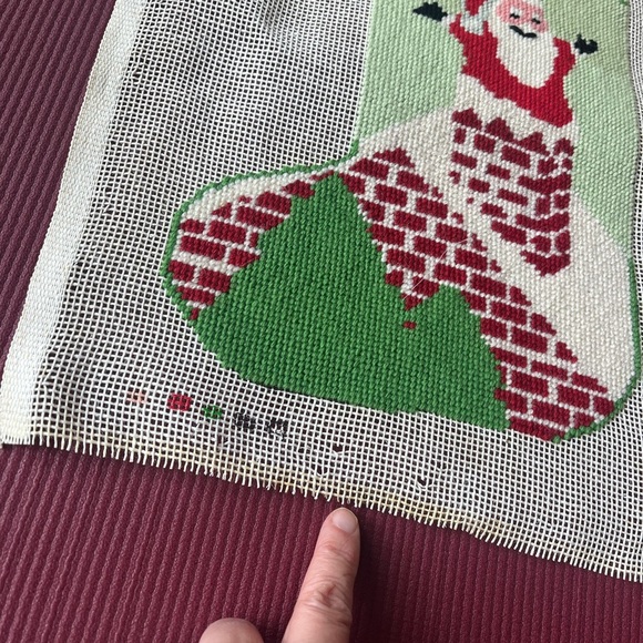 Santa Going Down the Chimney Stocking Needlepoint Canvas Vintage Christmas - Picture 7 of 8